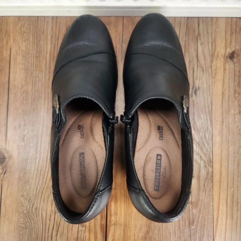 Clarks Emslie Warren Loafer Women 7.5 M Black Leather Modern Biker Low Top Shoes